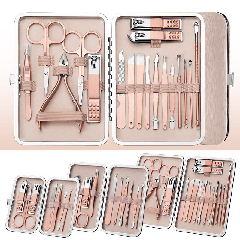 7/10/12/16/18pcs ชุดแต่งเล็บ Pedicure Kit กรรไกรตัดเล็บสตรีชุด Professional Beauty Grooming Care เครื่องมือ Travel Case