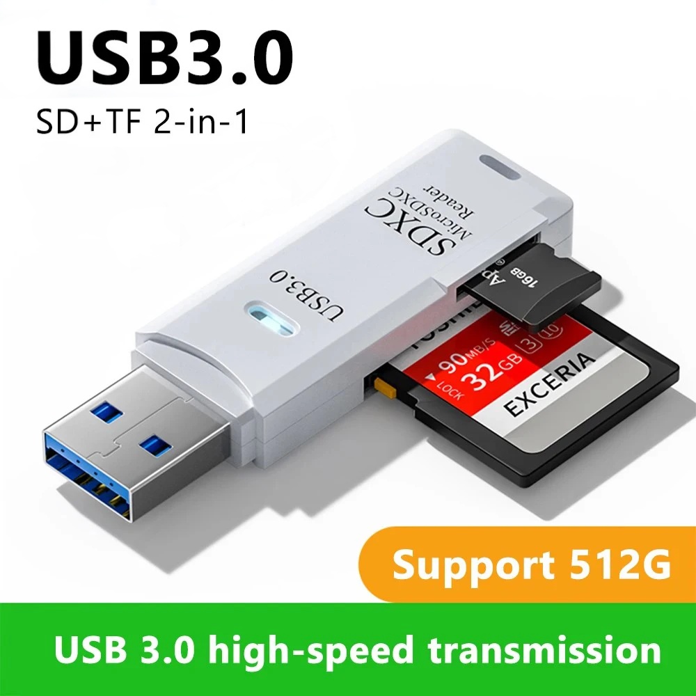 ตัวอ่านการ์ด SD 2in1 USB 3.0 เป็นอะแดปเตอร์สําหรับหน่วยความจํา TF สําหรับแล็ปท็อปและพีซี อุปกรณ์สมาร์ทหลายรายการ