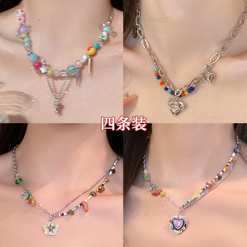 Sweet Cool Girl ~ สีสันลูกปัดรักสร้อยคอหญิง ins อินเทรนด์ Niche Design หรูหรา High-End All-Match Clavicle Chain