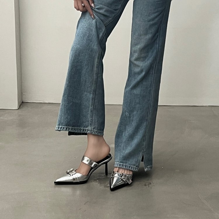 Silver Pointed French Commuter Stiletto All-Match รองเท้าส้นสูงฤดูใบไม้ผลิปากตื้นรองเท้า
