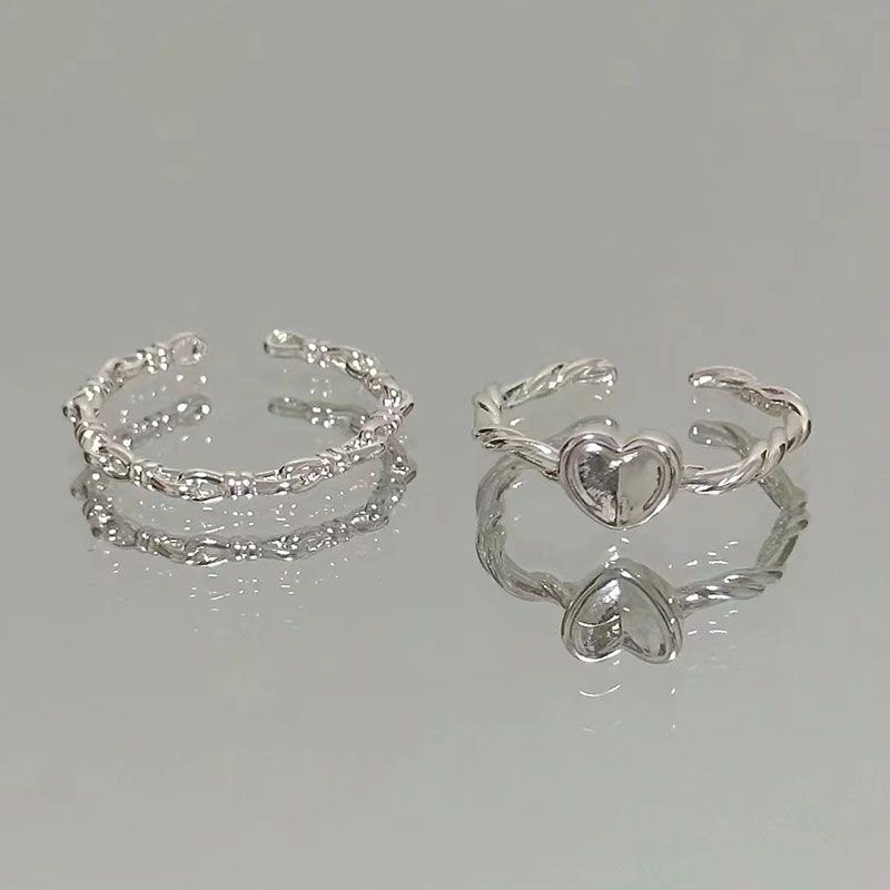ใหม ่ เงินหญิงแหวนออกแบบ Sweetheart Twisted Braided Love Heart แหวนคู ่ เครื ่ องประดับงานแต ่ งงานของขวัญ