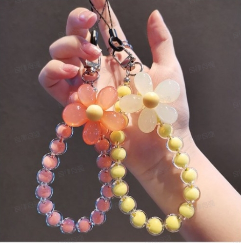 ใหม่เยลลี่ดอกไม้เชือกเส้นเล็กโทรศัพท์มือถือ มาการอง กลีบมือที่มีสีสันญี่ปุ่นและเกาหลี อิน ห่วงโซ่โทรศัพท์มือถือข้อมือเชือก