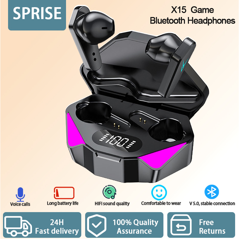 Sprise ใหม่ X15 หูฟังบลูทูธไร้สาย TWS พร้อมจอแสดงผล LED 2 โหมด ตัดเสียงรบกวน ความล่าช้าต่ํามาก สําหรับเล่นเกม พร้อมไมโครโฟน