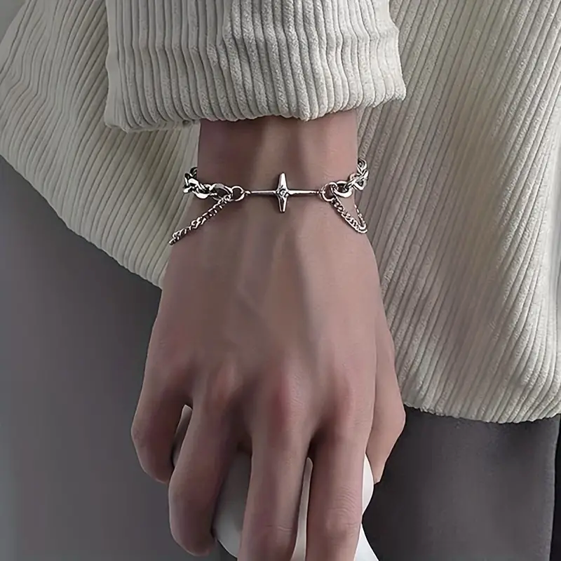 1ชิ้นสร้อยข้อมือโซ่สแตนเลส-ทนทาน, ไม่แพ้ง่าย, พี ตอบกลับ อุปกรณ์เสริมสําหรับผู้ชาย-เหมาะสําหรับงานปาร์ตี้,ชุดลําลอง,และเป็นไอเดียของขว