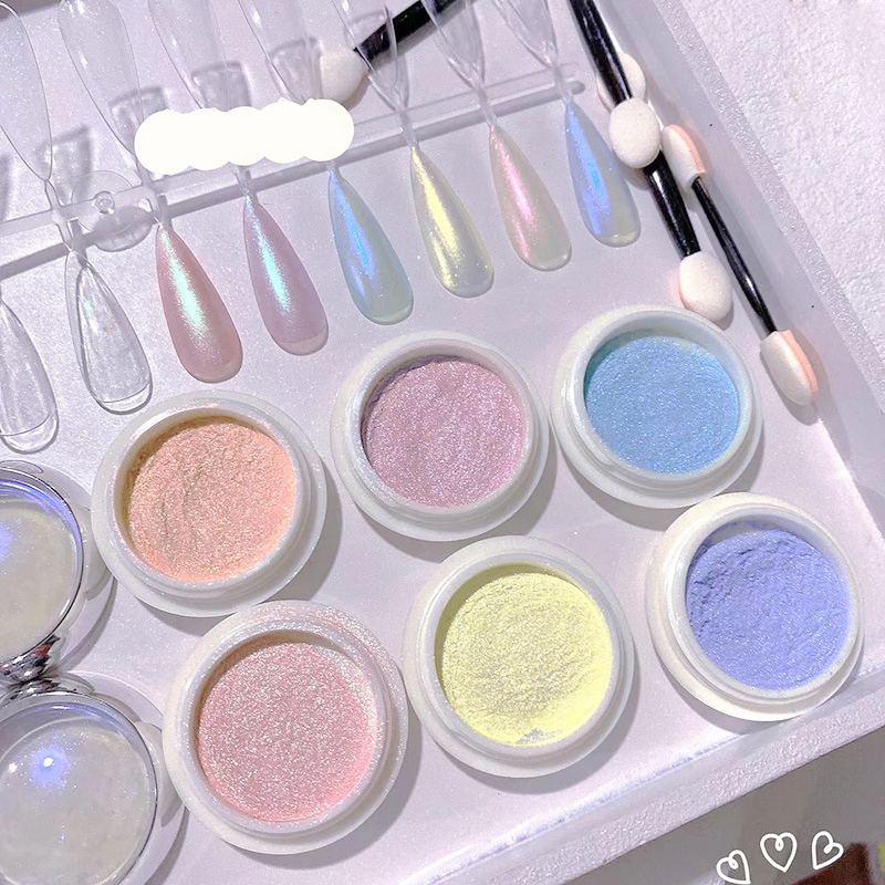 ชุดผงเล็บออโรร่าสี 6 สี สำหรับทำเล็บที่บ้าน - ของขวัญสำหรับสาวๆ ใช้งานง่าย