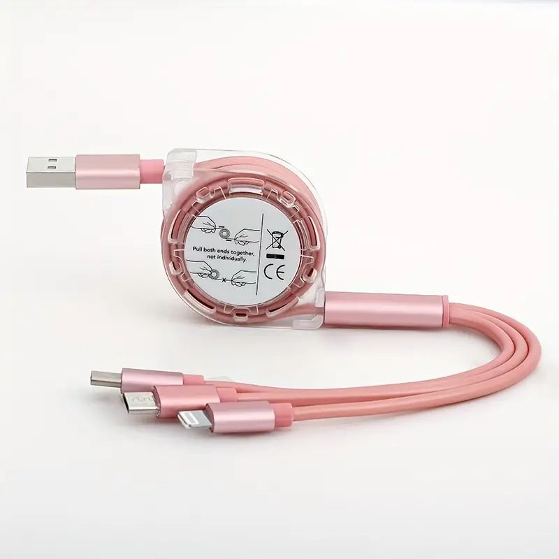 3-in-1 สายชาร์จ USB อเนกประสงค์ พับเก็บได้ - ชาร์จเร็ว และซิงค์ - อุปกรณ์หลายอุปกรณ์ รองรับ iPhone, Android, Type-C, Micro USB - เดินทางเป็นมิตร