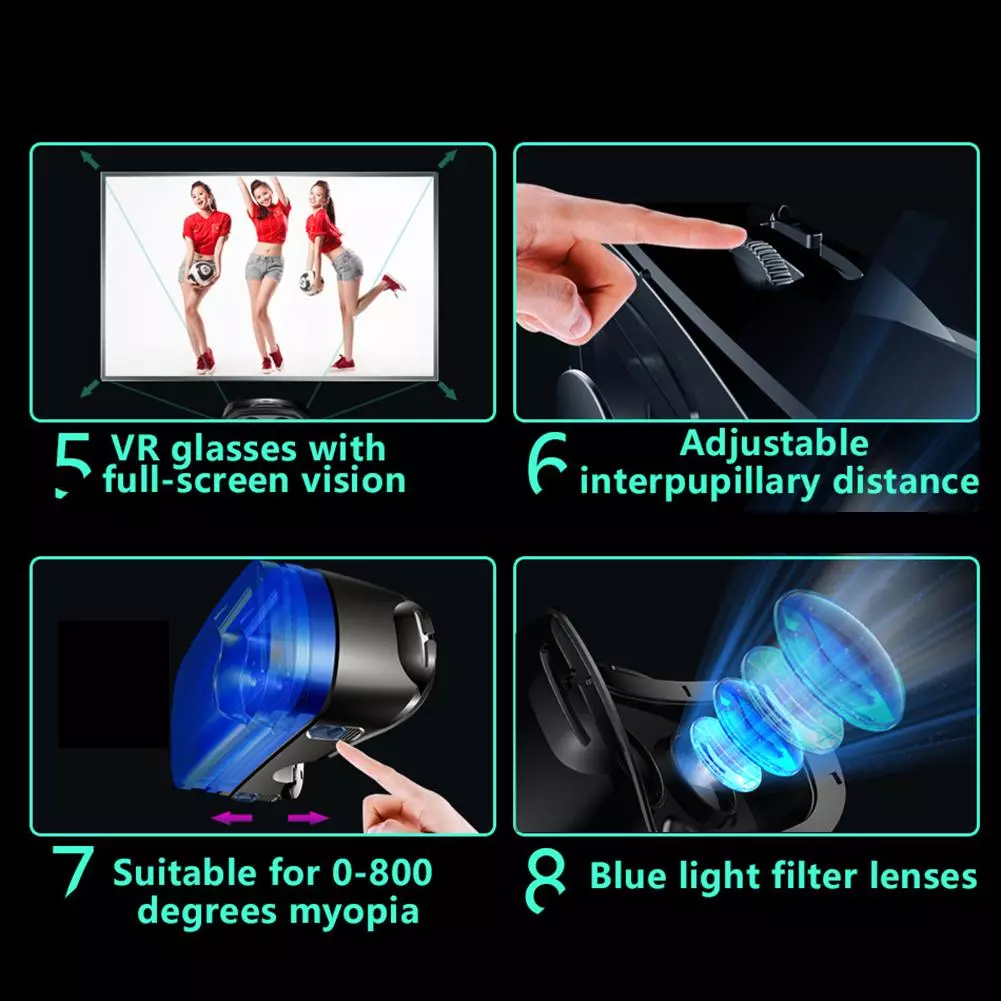 ชุดแว่นตาเสมือนจริง 3D VR ใหม่ล่าสุด สมาร์ทแว่นตาเสมือนจริง สำหรับสมาร์ทโฟน เลนส์พร้อมควบคุมและหูฟัง ขนาด 7 นิ้ว thumbnail 4