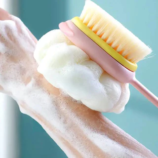 1 PC ฟองน้ำสีชมพูยาวผมนุ่มแปรงอาบน้ำสองด้านแปรงอาบน้ำ Back Scrubber Exfoliating TOOL