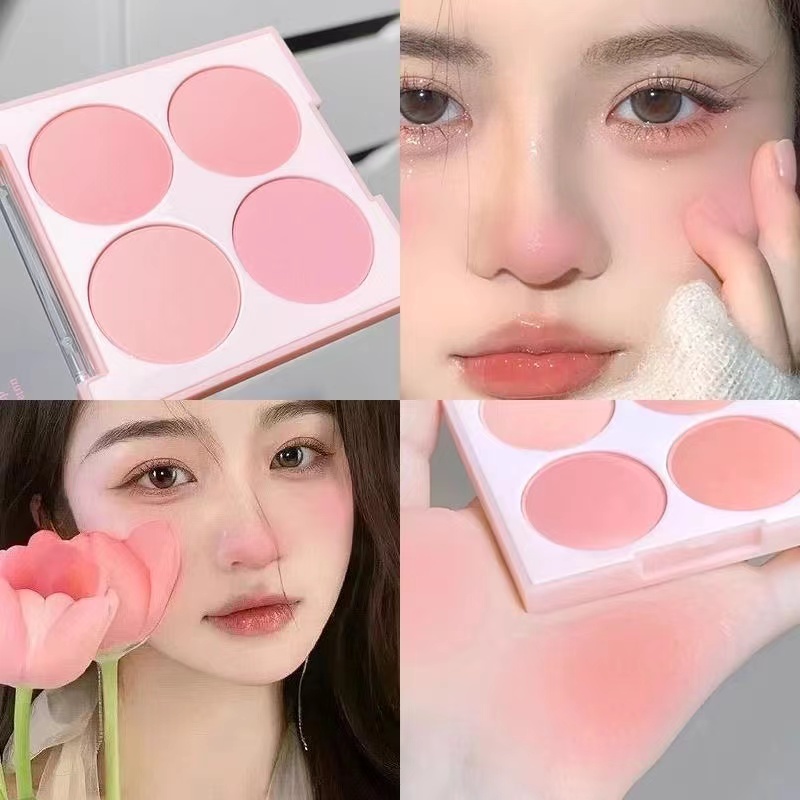 บลัชออนพาเลท สี่สี สีชมพู เนื้อแมตต์ ธรรมชาติ สําหรับแต่งหน้า เหมาะกับงานปาร์ตี้