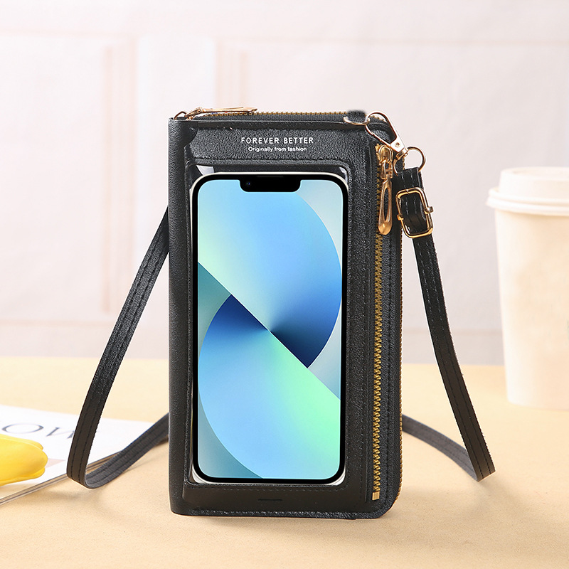 กระเป๋าสะพายข้างโทรศัพท์หน้าจอสัมผัส กันขโมย ใส มินิวอลเล็ทแบบยืน เคสอเนกประสงค์สายสะพาย
