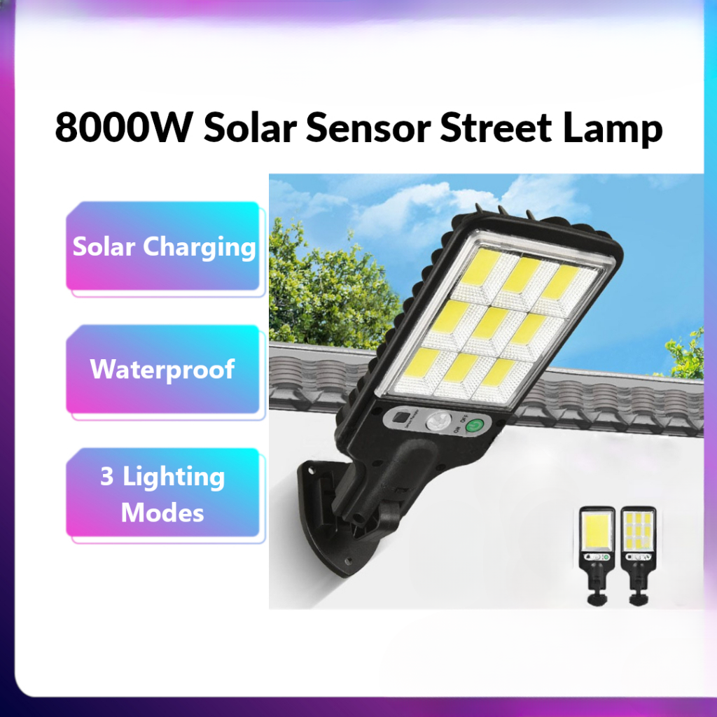 117cob 8000W พลังงานแสงอาทิตย์ไฟถนนพลังงานแสงอาทิตย์กลางแจ้งโคมไฟ 3 โหมดแสงกันน้ํา Motion Sensor โคมไฟรักษาความปลอดภัยสําหรับที่จอดรถ Street Yard