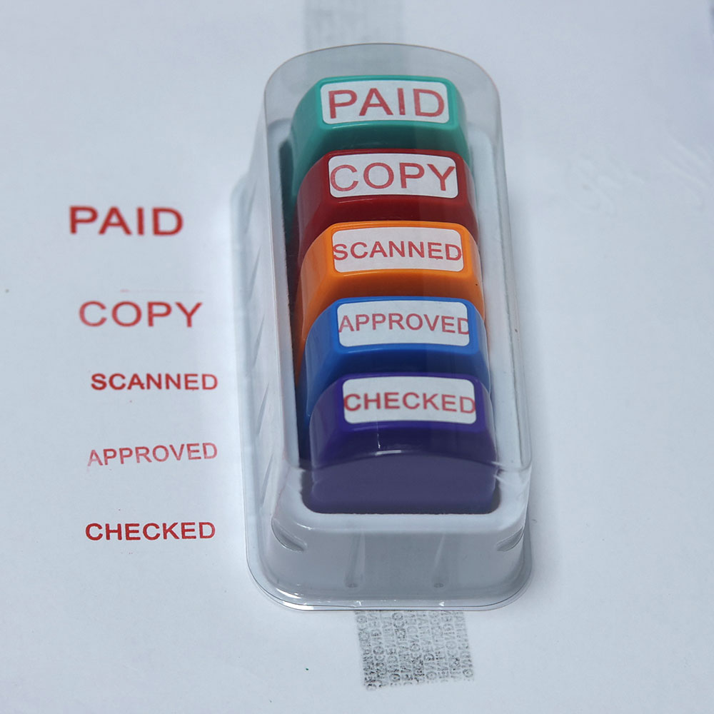 ชุด 5 ชิ้น PAID APPROVED แสตมป์จ่าย, เครื่องใช้สํานักงาน, โลโก้ที่ชัดเจนของอุปกรณ์การเงิน