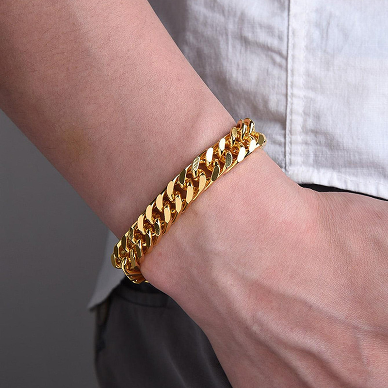 เครื่องประดับ สร้อยข้อมือ สายโซ่ สเตนเลส 18K สไตล์พังก์คิวบา