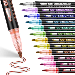 ชุดปากกาคอนทัวร์เส้นคู่ 8/12/24 สีเครื่องหมายโลหะสําหรับโครงการศิลปะ ทําเอง และสร้างสรรค์
