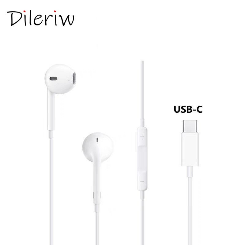 หูฟังแบบมีสาย USB สากลสีขาว - C พร้อมสายเคเบิลดิจิตอลควบคุมการโทรในสาย