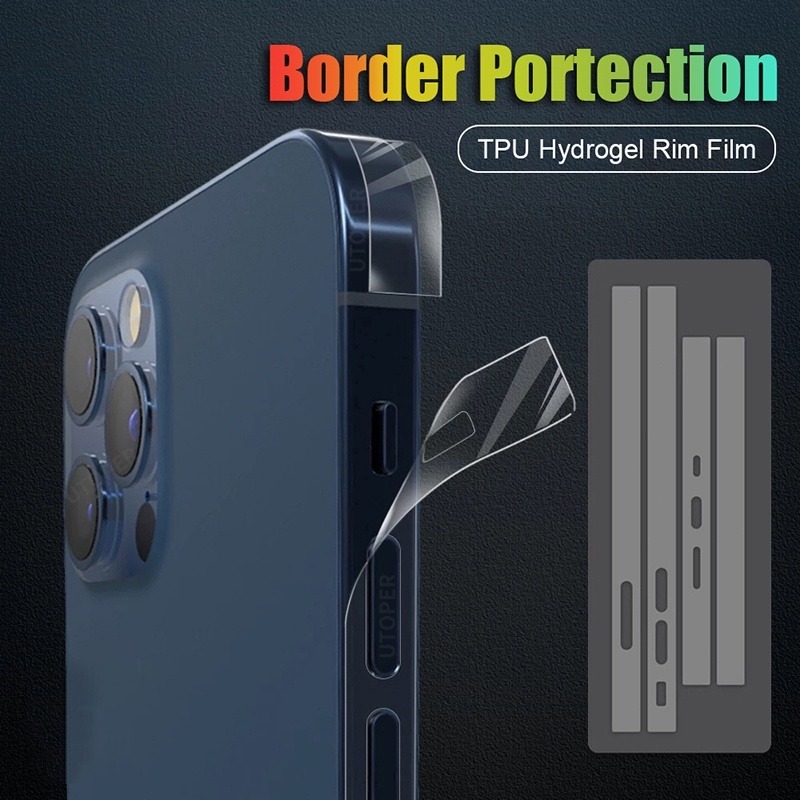 สําหรับ iPhone 15 14 Plus 13 12 Pro Max Mini Plus ด้านข้างฟิล์ม Hydrogel กรอบป้องกันฟิล์ม Anti-Scratch Border ฟิล์ม