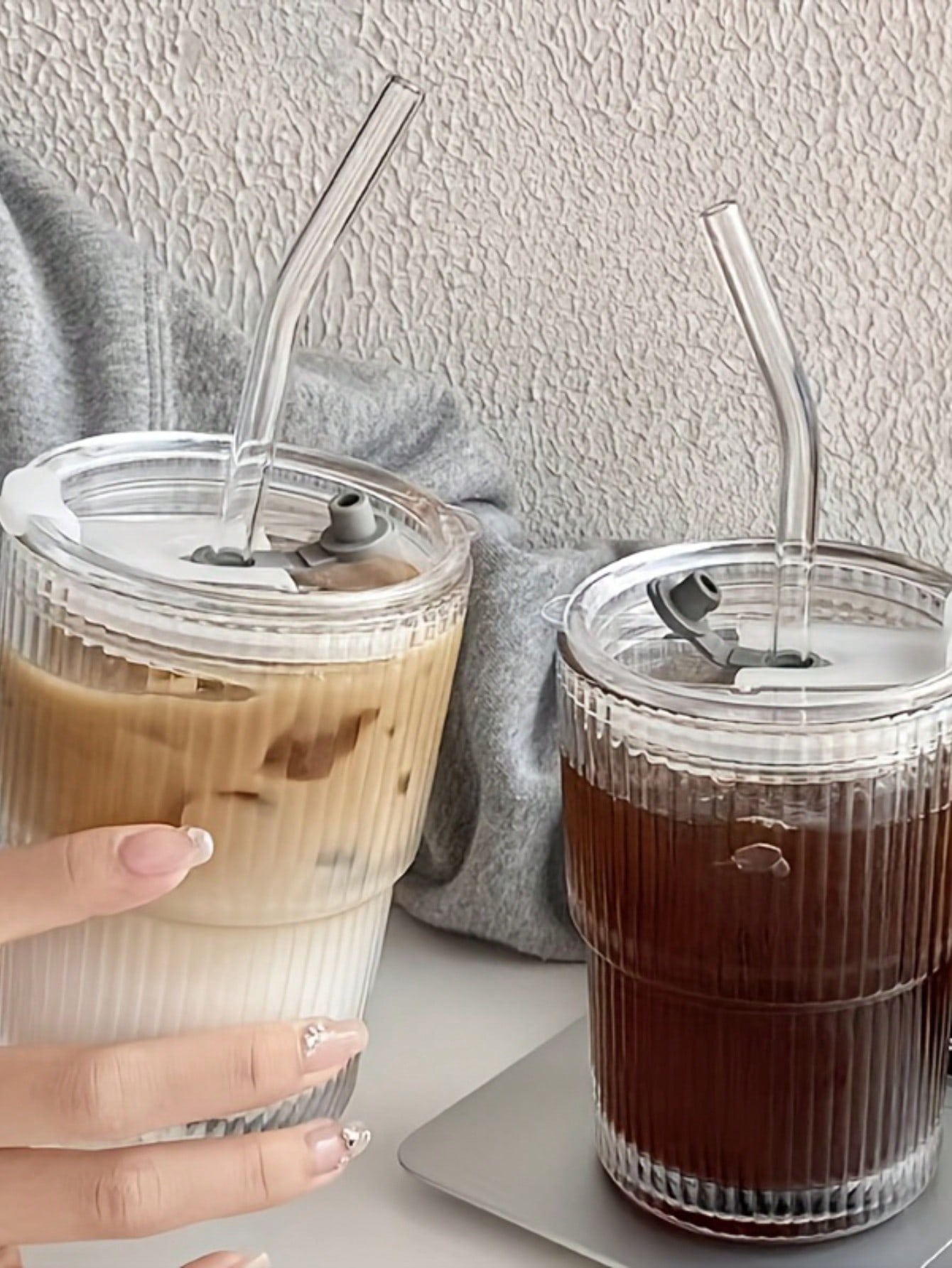 ถ้วยแก้วลายทางแนวตั้ง 1 ชิ้น, ถ้วยกาแฟน้ําแข็ง, ชาน้ําใสวินเทจ, ถ้วยน้ํานม