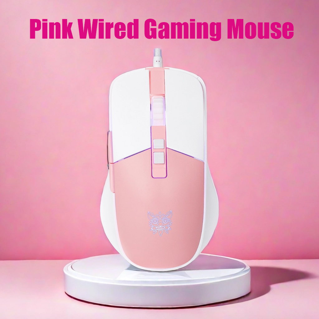 เมาส์เกมมิ่งมีสาย RGB Cw916 ออปติคัลตามหลักสรีรศาสตร์ ขนาดเล็ก สีชมพู สําหรับพีซี แล็ปท็อป