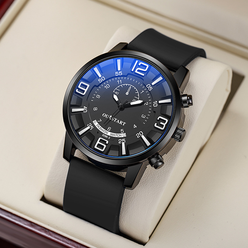 Mens Diamond-Style Watch Jam Besi Lelaki – 3D Dial, Blue Light Filter Glass & Sporty Silicone Band