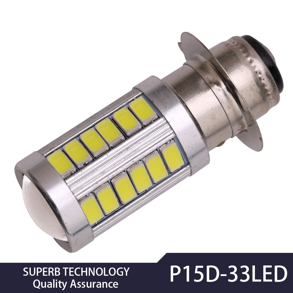 หลอดไฟ LED โคมไฟหน้า P15D ขนาด 33LED สีขาวสว่าง สำหรับมอเตอร์ไซค์ H4 H7 12V-24V 1 ชิ้น
