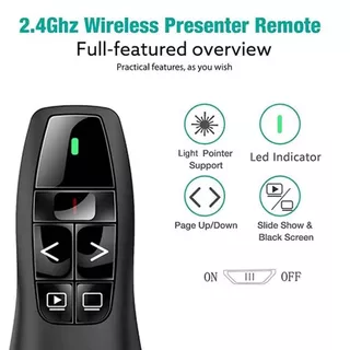 USB Wireless Presenter ตัวชี้เลเซอร์สีแดง 2.4 Ghz PPT ระยะไกลพร้อมตัวชี้มือถือสําหรับการนําเสนอ