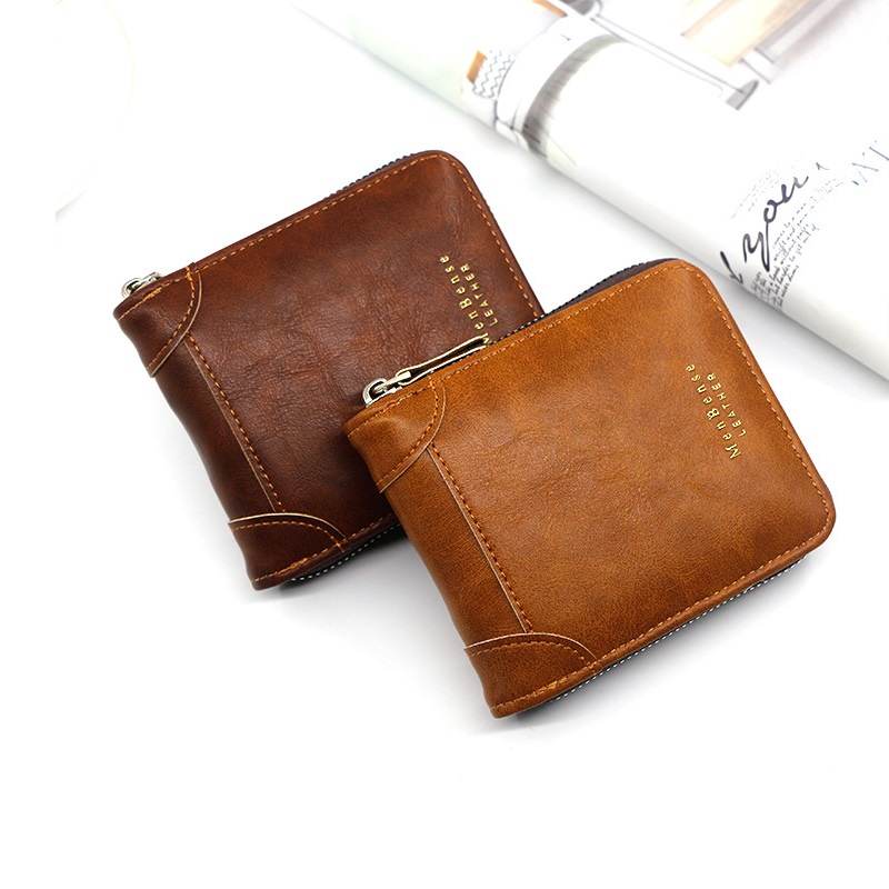Cexika กระเป๋าสตางค์ ใบสั้น หนัง PU มีซิป พร้อมช่องใส่เหรียญ ใส่บัตร ของขวัญวันพ่อ แฟชั่นสําหรับผู้ชาย