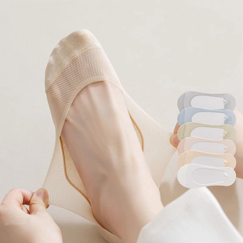 เรือถุงเท้าผู้หญิงฤดูร้อนบาง Anti-drop Heel ผ้าฝ้ายแท้ฤดูร้อนรองเท้าเดียวผ้าไหมน้ําแข็งปากตื้นถุงเท้าที่มองไม่เห็นถุงเท้าฤดูร้อน