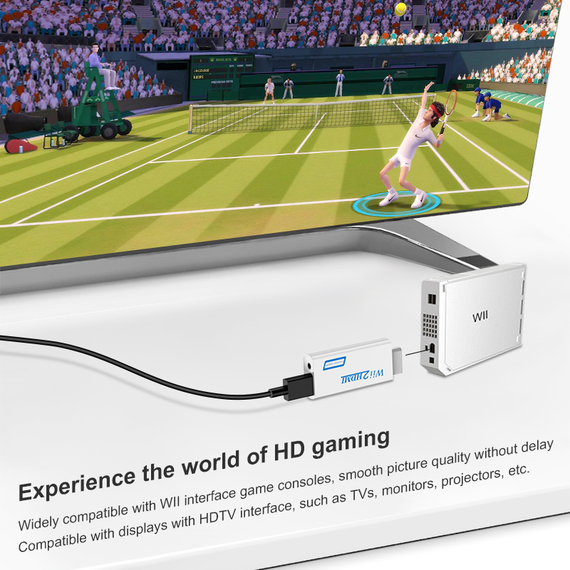 อะแดปเตอร์ Wii เป็น HDMI, ตัวแปลง Wii เป็น HDMI, อะแดปเตอร์ Wii HDMI พร้อมแจ็คเสียง 3.5 มม. และเอาต์พุต HDMI 1080p 720p เข้ากันได้กับโหมดจอแสดงผล Wii ทั้งหมด