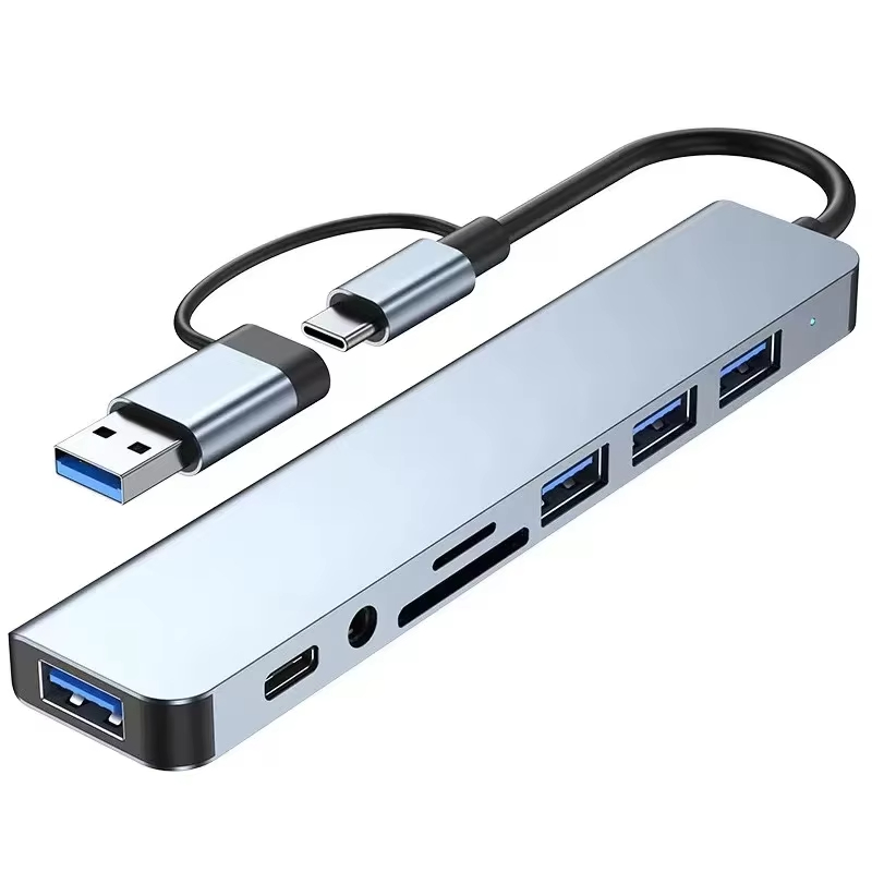8 In 2 7 In 2 USB/Type C ถึง USB3.0 SD TF 3.5 มม.PD HUB พร้อม USB C Card Reader OTG สําหรับ PC แล็ปท็อป