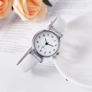 Minimalist Small Dial Watch สายหนังแท้สอบของขวัญศึกษาสีขาวสีดําสีชมพูสําหรับผู้หญิง