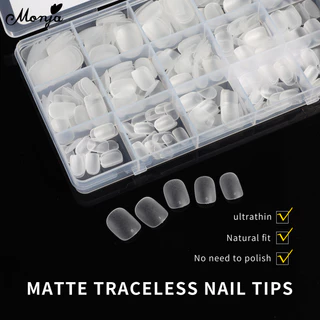 Monja 420 ชิ้น Matte สั้นเล็บปลอมโลงศพคลุมทั้งหมดเคล็ดลับ UV Gel Extension DIY เครื่องมือทําเล็บ