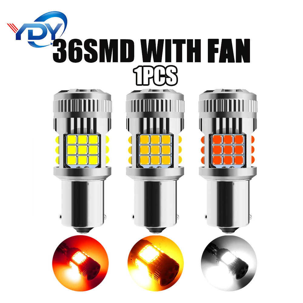 1 ชิ้น P21W BA15S LED 3030 36SMD หลอดไฟ LED Canbus รถเลี้ยวสัญญาณย้อนกลับไฟเบรคหลอดไฟพร้อมพัดลม 1156 PY21W BAU15S BAY15D 1157 P21/5W T20 7440 7443 12 โวลต์ 24 โวลต์
