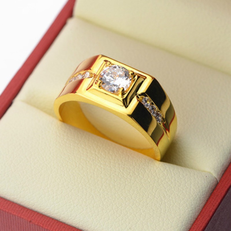 แหวนผู้ชายเครื่องประดับทองชุบเหลี่ยม zirconia สไตล์แฟชั่น