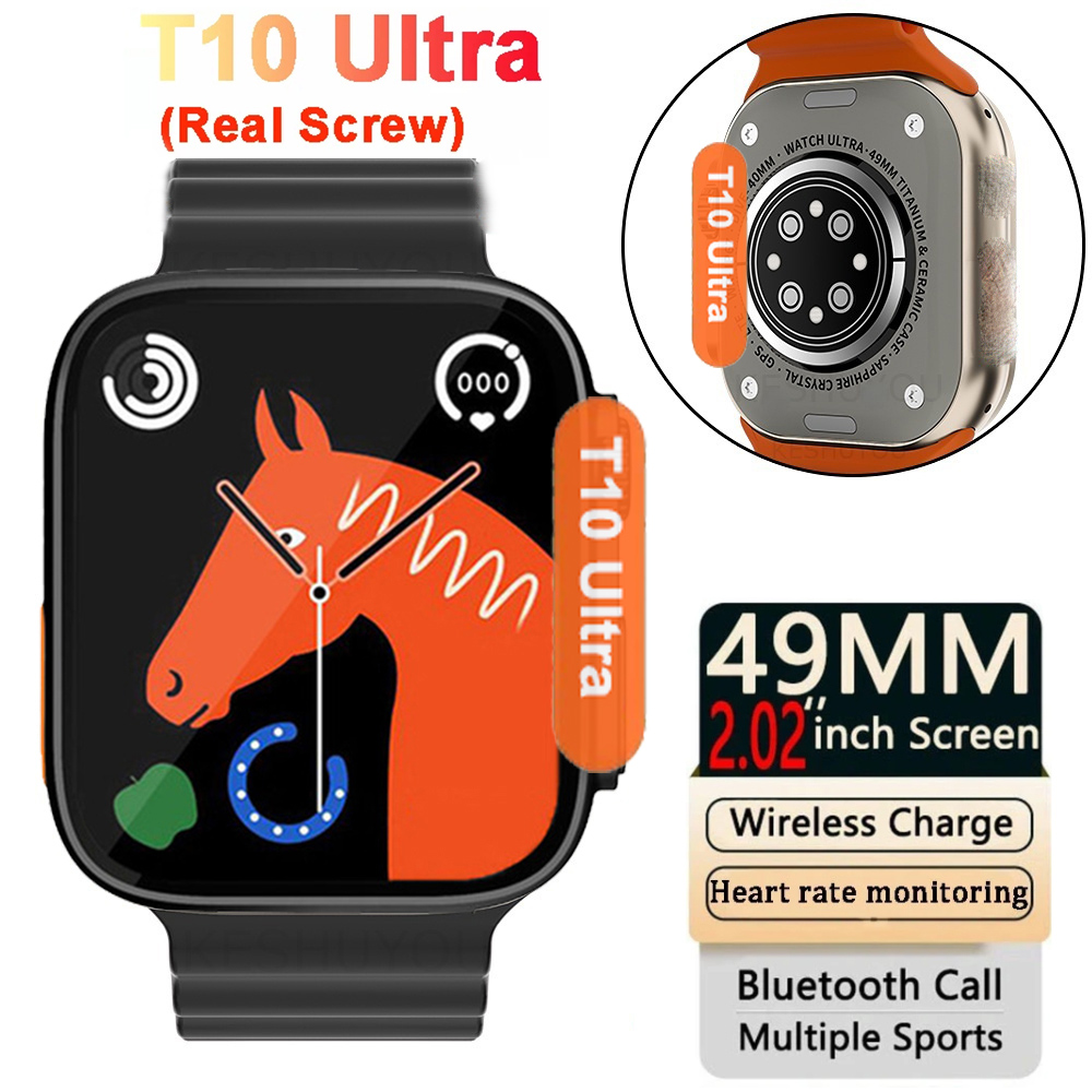 2024 ใหม่สมาร์ทนาฬิกา T10 ultra จริงสกรูบลูทูธ Smart watch Series 9 ultra 2 49 มม.2.09 นิ้วหน้าจอกีฬานาฬิกาสําหรับผู้ชายและผู้หญิง