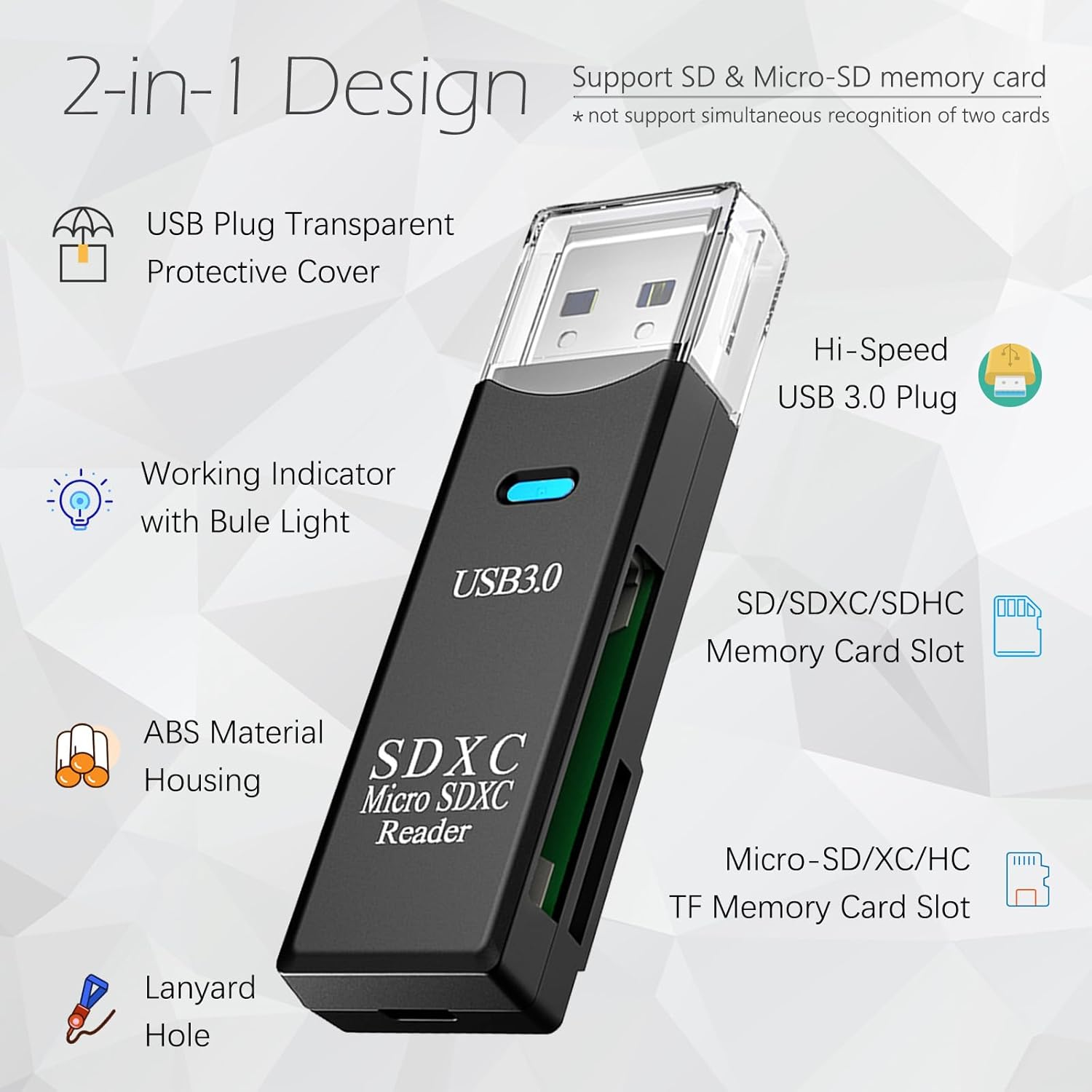 เครื่องอ่านการ์ด USB 3.0 Micro SD TF การ์ดหน่วยความจําอะแดปเตอร์อ่านความเร็วสูง 2 IN 1 สําหรับโทรศัพท์พีซีแล็ปท็อป