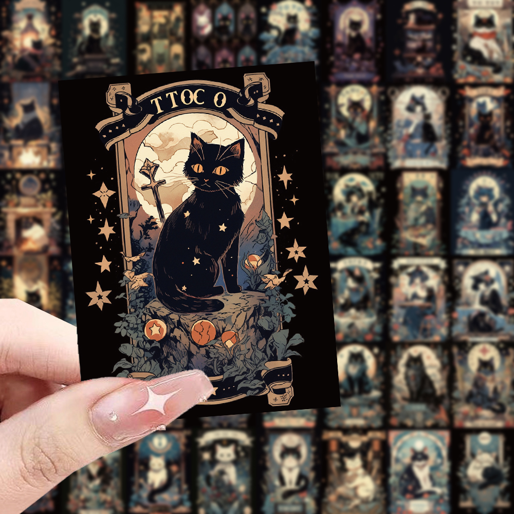 60 ชิ้น Dark Cat Tarot Series Graffiti สติกเกอร์สําหรับกระเป๋าเดินทางโทรศัพท์มือถือกรณีแล็ปท็อปหมวกนิรภัยสเก็ตบอร์ดสติกเกอร์ตกแต่งกันน้ํา DIY Creative