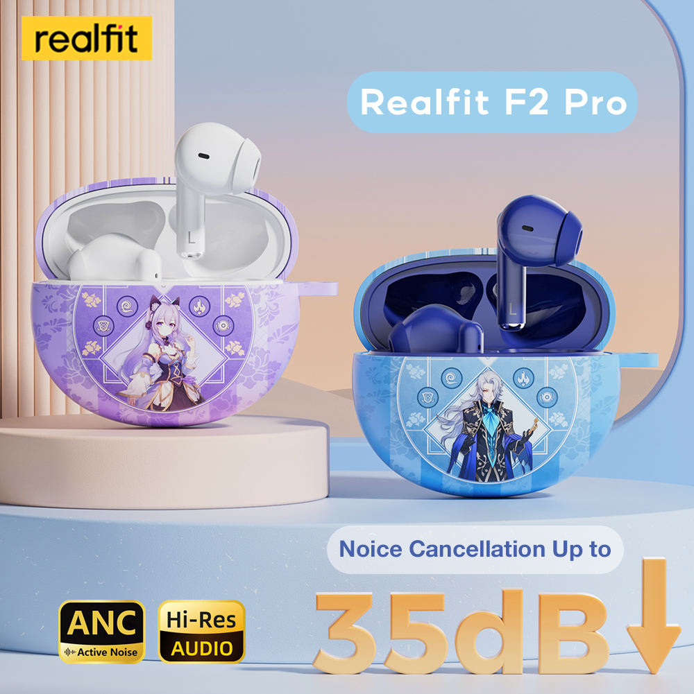 Realfit F2 Pro หูฟังบลูทูธไร้สาย -35dB ตัดเสียงรบกวน พร้อมตัวลดเสียงรบกวน ENC สําหรับโทรชัด