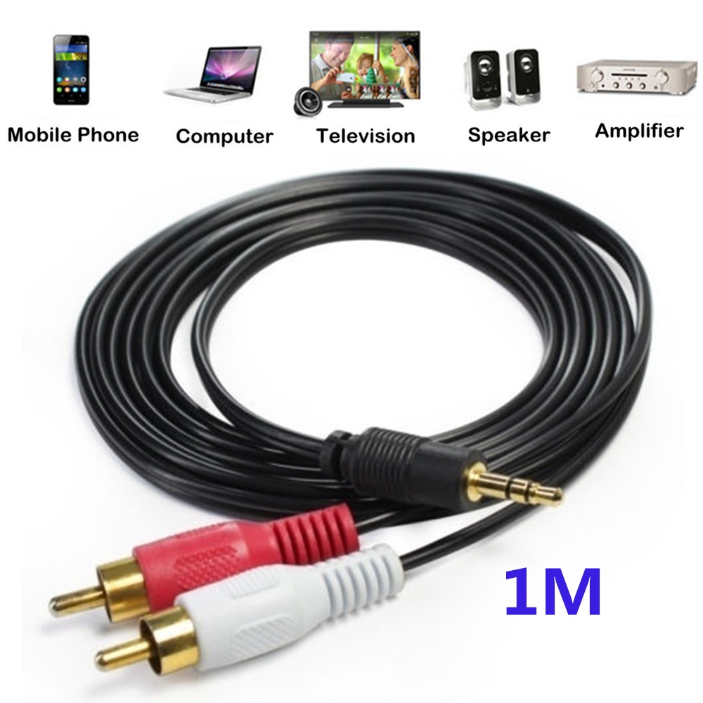 1 เมตร 3.5 มม.แจ็ค Aux ถึง 2 สายสัญญาณเสียง RCA สเตอริโอ Y Splitter สาย AV อะแดปเตอร์ 2RCA สายไฟสําหรับ PC DVD TV VCR ลําโพงกล้อง