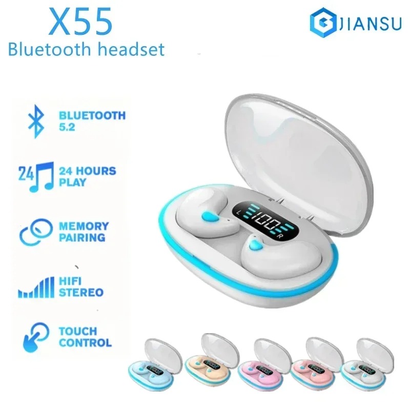 X55 หูฟังไร้สายขนาดเล็กหูฟังบลูทูธลดเสียงรบกวนเกมกีฬานอนหลับบลูทูธ5.0หูฟังไฮไฟชุดหูฟังสเตอริโอเพลง