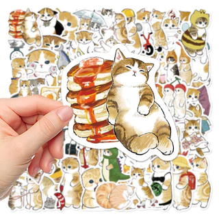 สติ๊กเกอร์แมวลูกแมวสีเหลือง 64 ชิ้นสัตว์เลี้ยงน่ารัก DIY กันน้ําสําหรับโทรศัพท์คอมพิวเตอร์ iPad แล็ปท็อป