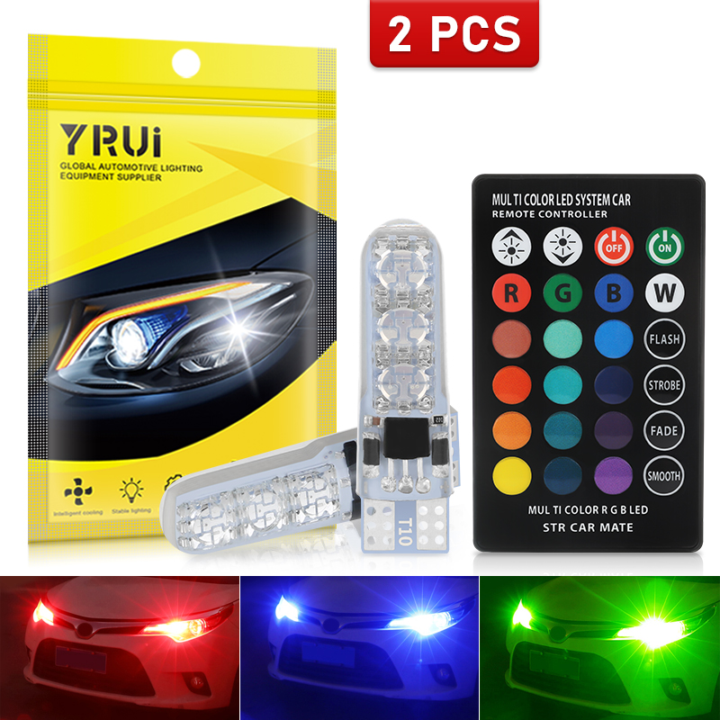 2 ชิ้นยานยนต์ LED ไฟกว้างซิลิโคน T10 W5W 194 RGB High Light รีโมทคอนโทรลป้ายทะเบียนกระพริบหลอดไฟ