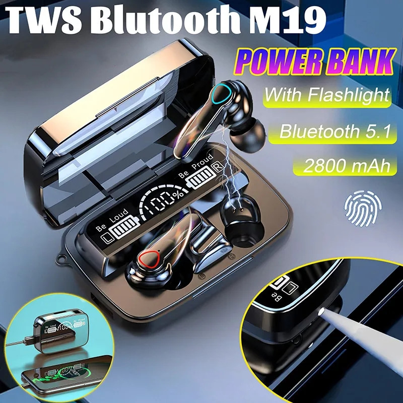 M19 TWS หูฟังไร้สายบลูทูธหูฟัง V5.3 สเตอริโอลดเสียงรบกวนหูฟังกีฬากันน้ําชุดหูฟังพร้อมไมโครโฟน