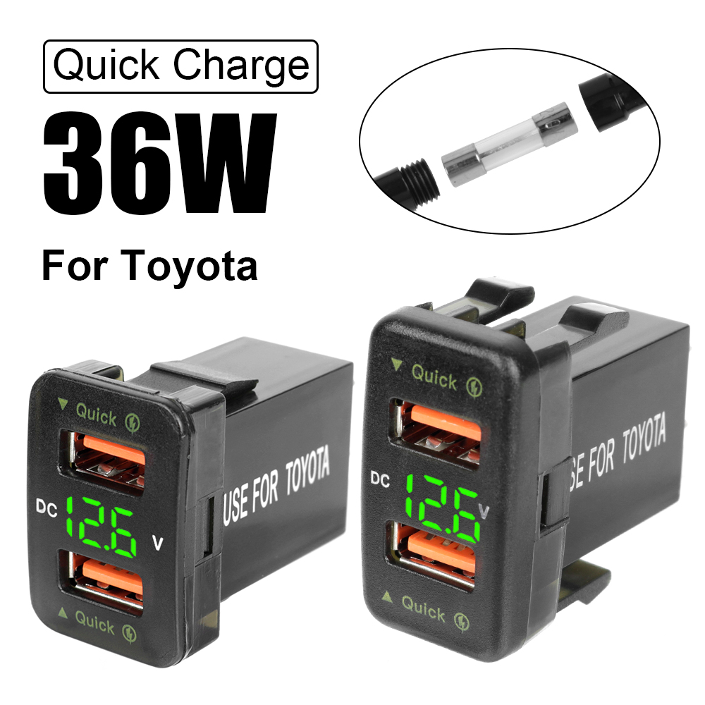 Quick Charge ใหม่ Dual USB QC รถ Socket Charger อะแดปเตอร์สําหรับโทรศัพท์มือถือ 4.2A Dual USB สําหรับ Toyota 12-24V โวลต์มิเตอร์