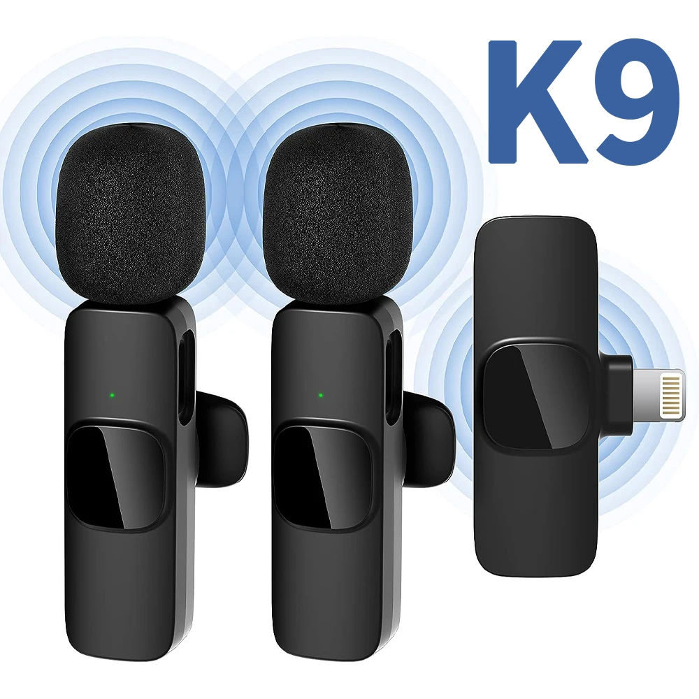 K9 ไมโครโฟนไร้สาย บันทึกเสียง วิดีโอ ขนาดเล็ก แบบพกพา สําหรับ iPhone Type-C ไลฟ์สด ออกอากาศ เล่นเกม ไมโครโฟน โทรศัพท์