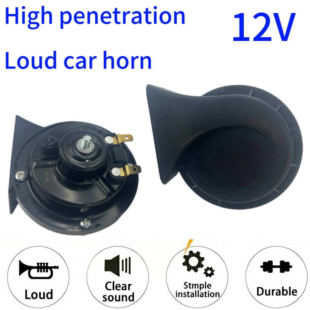 ชุดแตรไฟฟ้า 12v เสียงดัง 12v กันน้ํา สีดํา สําหรับรถยนต์ รถบรรทุก รถจักรยานยนต์ ปิ๊กอัพ 2 ชิ้น
