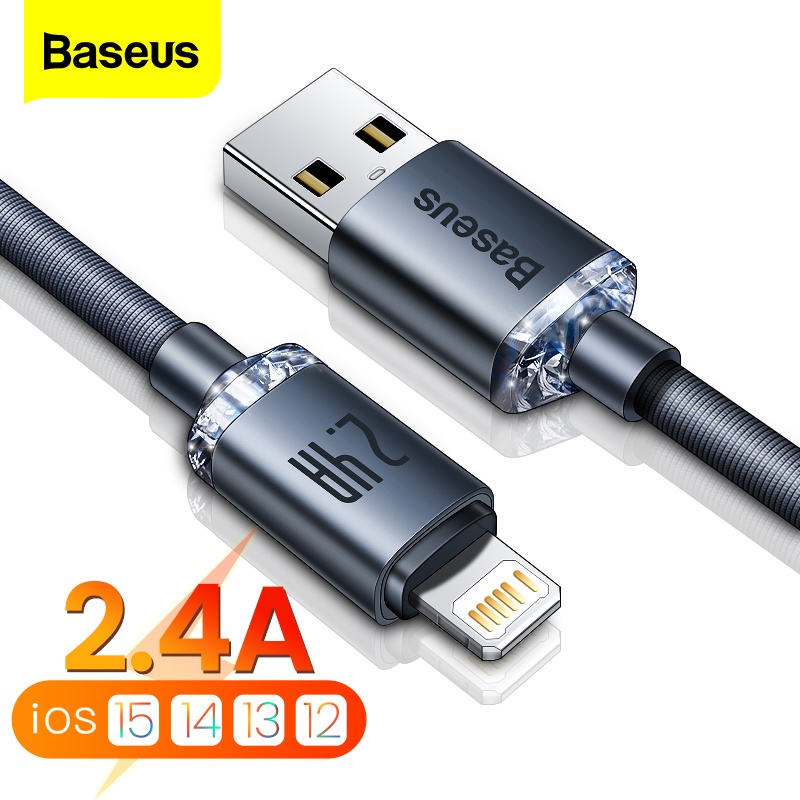 Baseus Original สาย USB สําหรับ 14 13 12 Pro Xs Max X Xr 8 7 Plus 2.4A Fast Charging Charger สายไฟสําหรับ Pro Data Cable