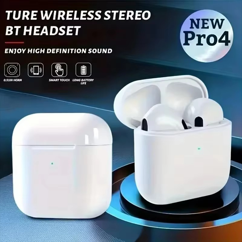 Pro4 TWS หูฟังบลูทูธ 9D หูฟังไร้สายสเตอริโอ HiFi หูฟังแฮนด์ฟรีชุดหูฟังพร้อมไมโครโฟน