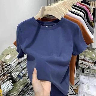 40S 92% ผ้าฝ้าย 8% Spandex Modal เสื้อยืดแขนสั้น Slim Fit ความยืดหยุ่นสูงธรรมดาผู้หญิงสีขาวด้านบน