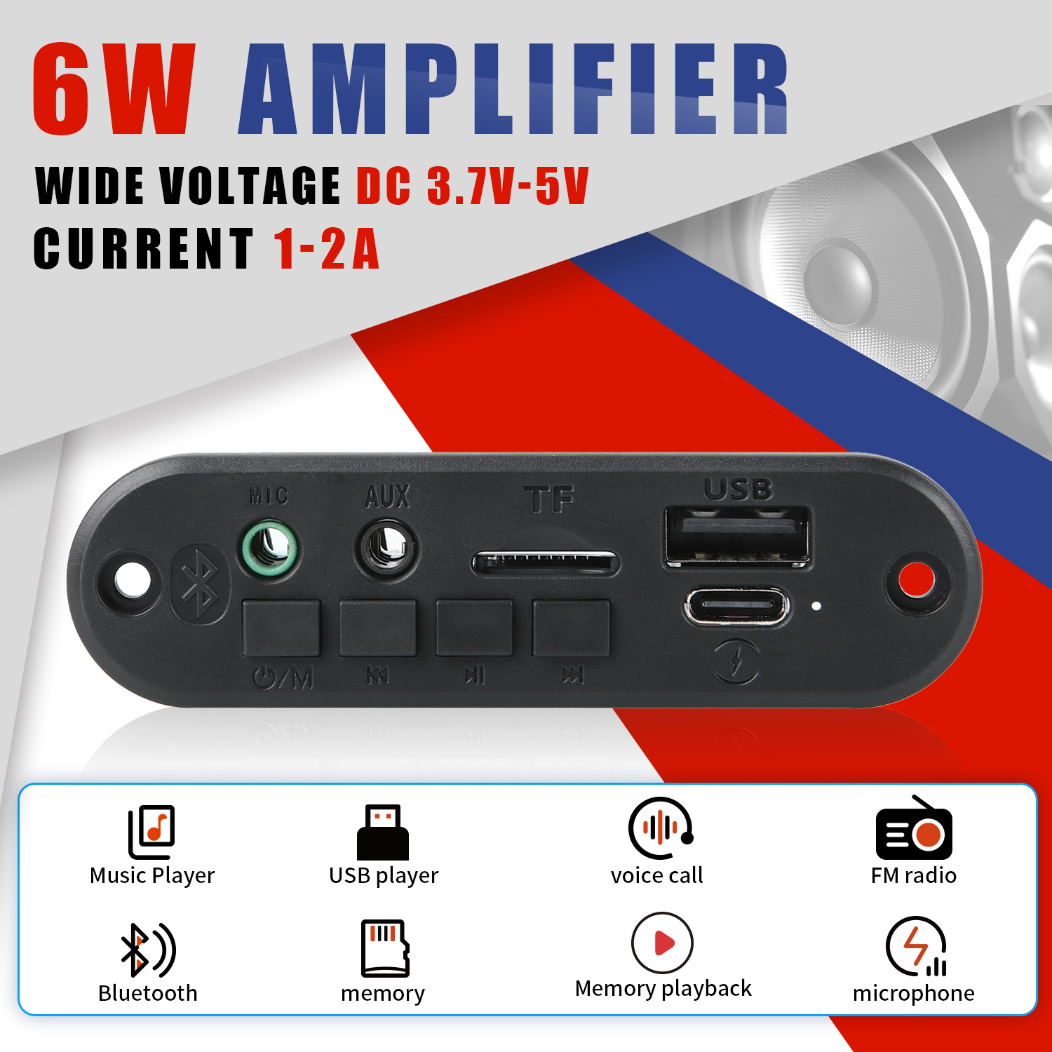 6w เครื่องขยายเสียง DIY Mp3 WMA WAV APE FLAC ถอดรหัส 12V 3W บลูทูธ 5.0 โทรการบันทึก USB TF วิทยุ FM Mp3 เครื่องเล่นเพลงลําโพง