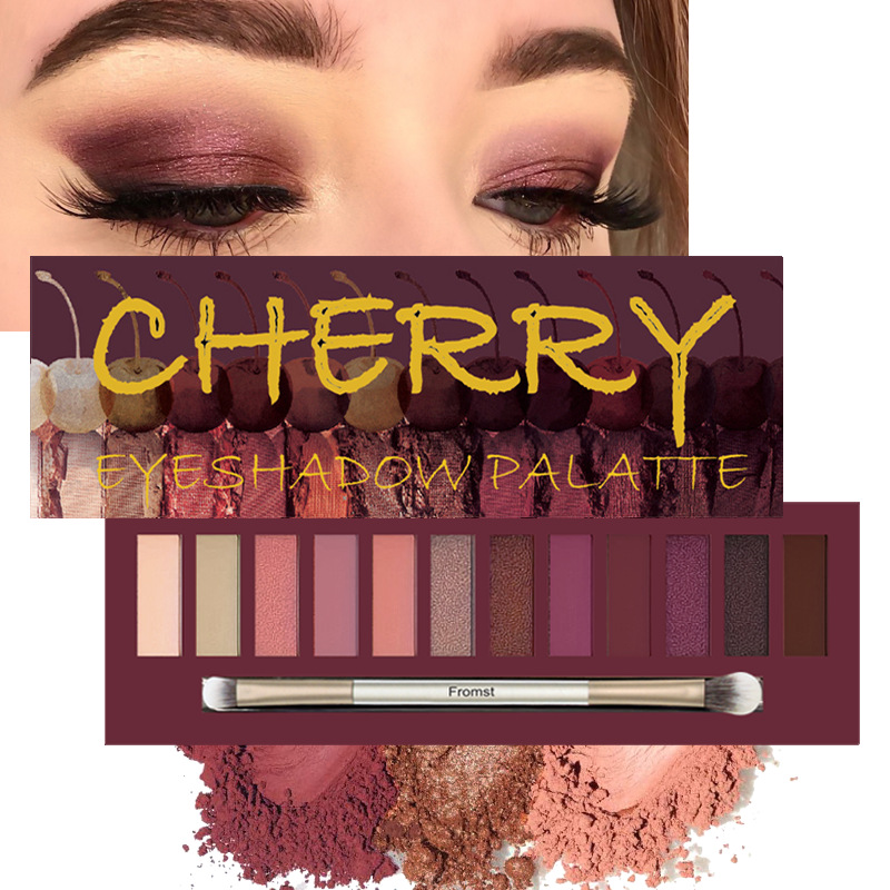 Cherry 12 Color Eyeshadow Palette Matte Pearlescent Pink Cherry Rose Eyeshadow Palette